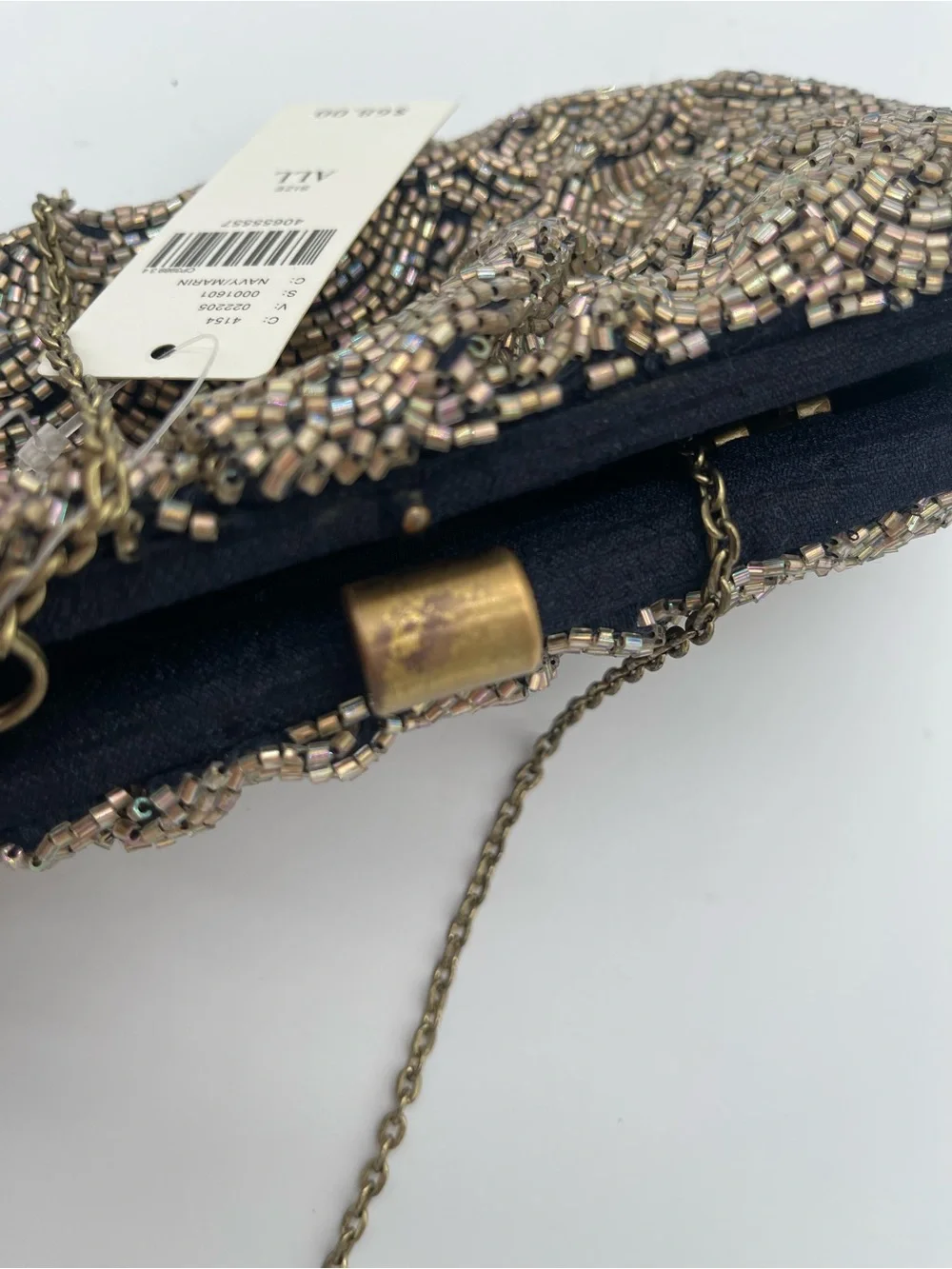Anthropologie Miss Albright Beaded Evening Clutch Clamshell Chain Strap NWT